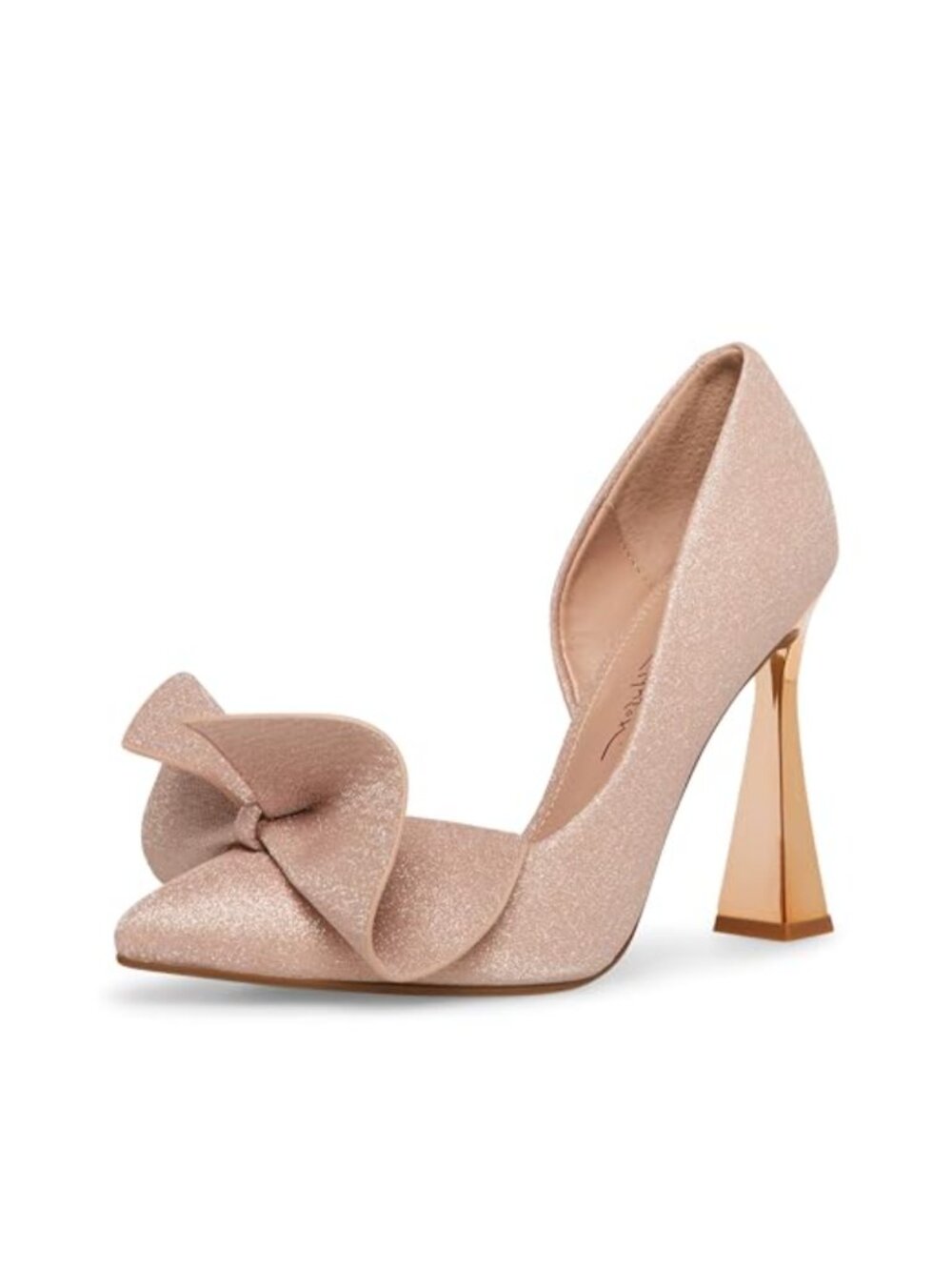 Metallic Textile Pointed Toe Stiletto Pump with Bow Front Tie